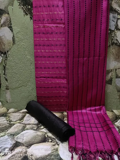 Luxurious Katan Silk Suit Piece with Intricate Weaving Design